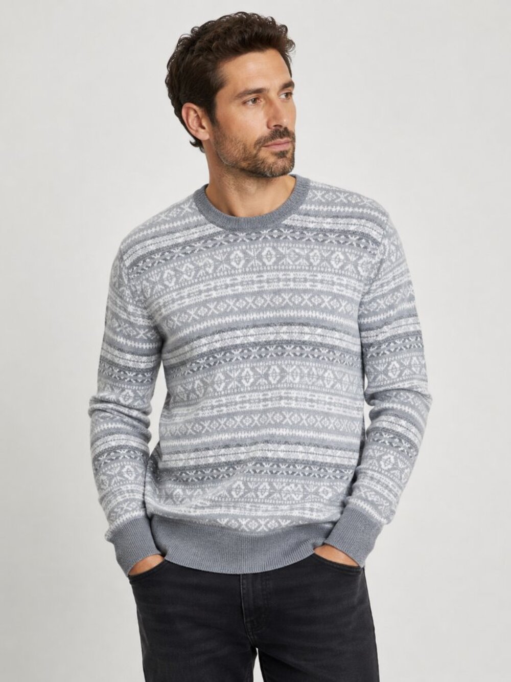 Rails Carlisle Men’s Sweater M Silver Icicle Fair Isle Nordic Wool Blend